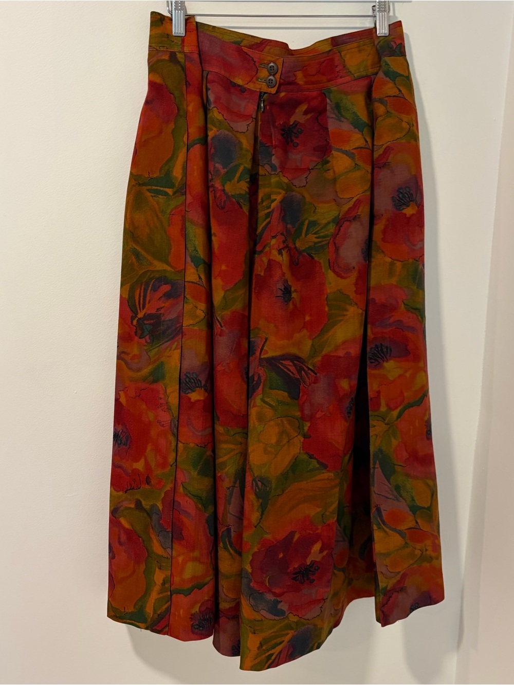 Vintage 90s Geiger Wide Leg Floral Wool Culottes Gaucho Pants - Picture 7 of 11